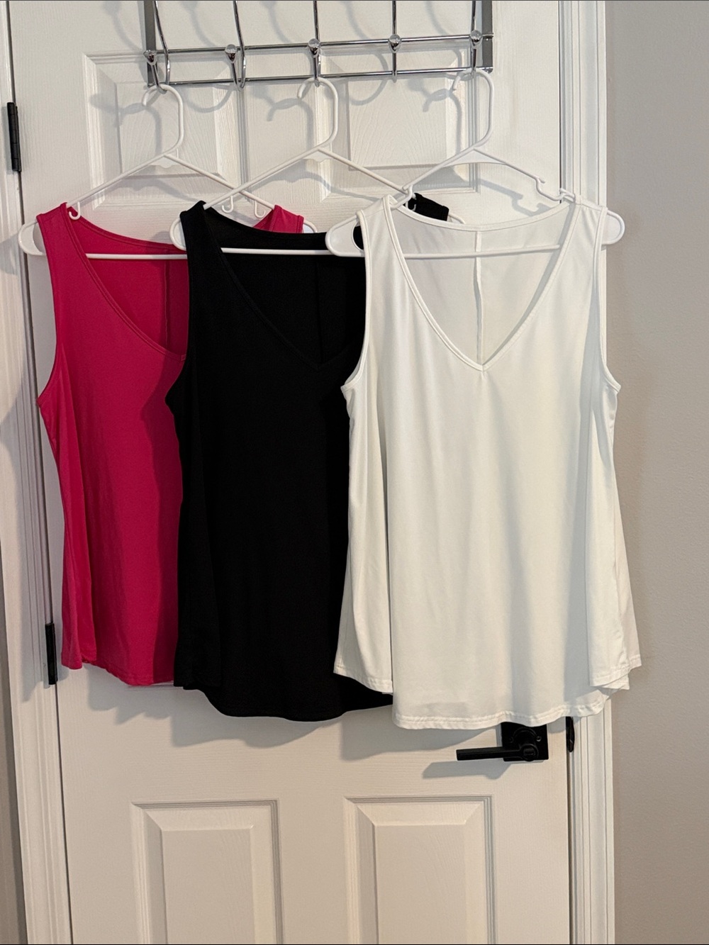 (3) Women’s V-Neck Tank Top - White, Black & Hot Pink